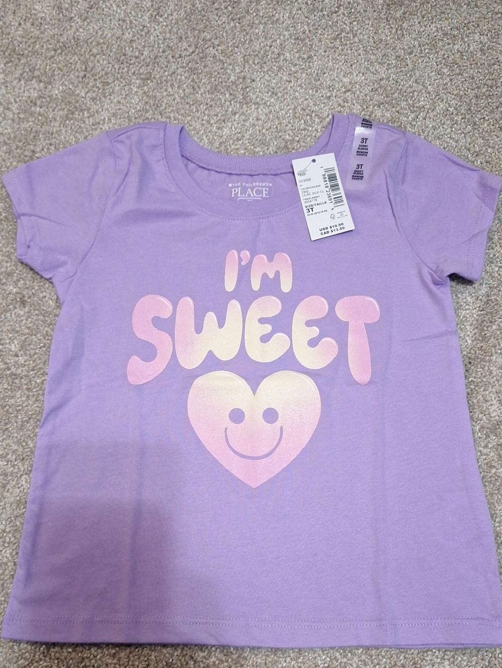 The Children's Place Lavender 'I'm Sweet' Graphic Tee